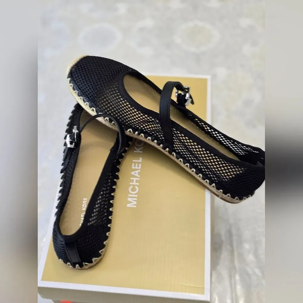 Michael Kors Black Mesh Espadrille Mary Jane Flats